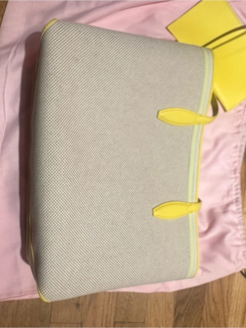 kate spade yellow and grey Tote with leather Trim and Pouch